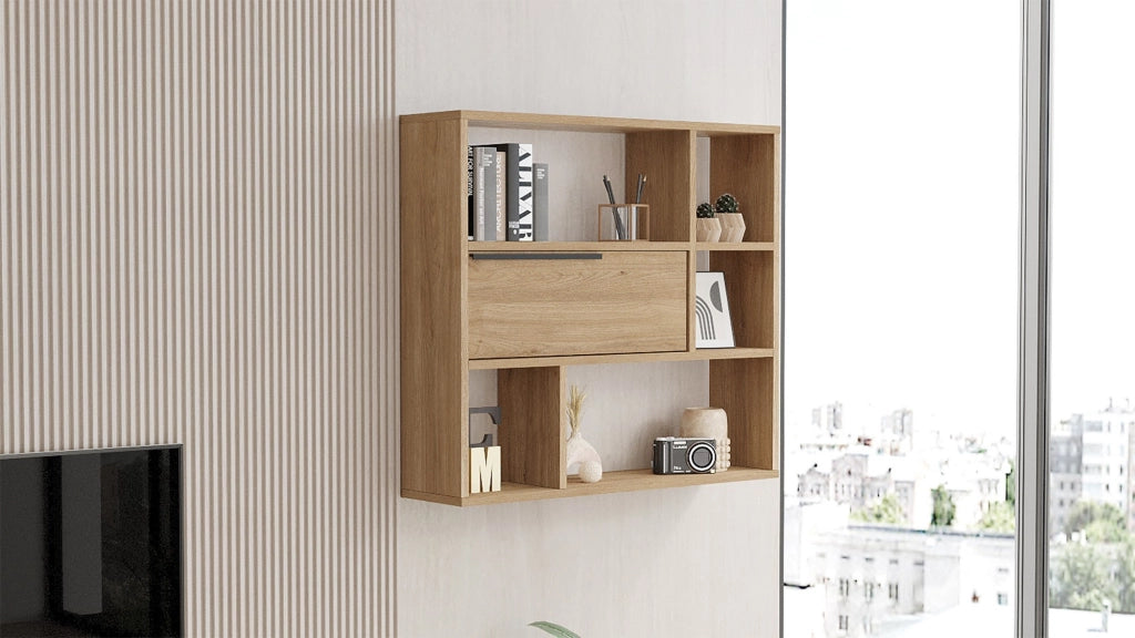 Mensola da parete in legno "Calvin" - 90 x 22 x 81 cm - Marrone