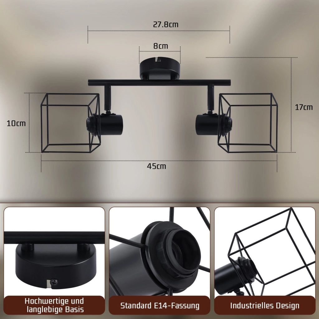 ZMH Faretto da soffitto 2 fiamme orientabile a 350° lampada da soffitto vintage in metallo per soggiorno