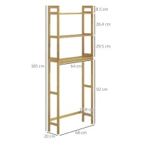 kleankin Mobile Sopra WC Salvaspazio a 3 Ripiani Aperti a Doghe, in Bambù, 68x20x165 cm, color Bambù