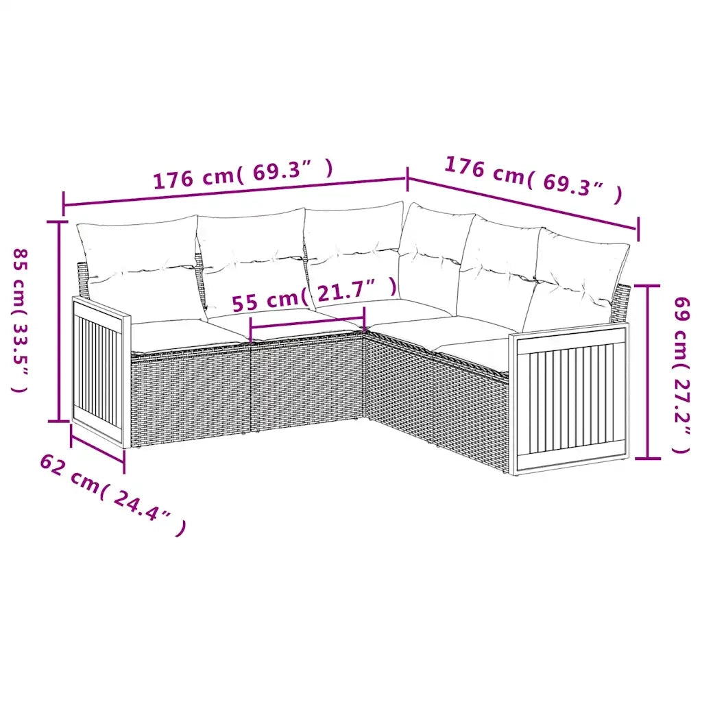 Set Divani da Giardino 5 pz | Set Salotto da Giardino con Cuscini in Polyrattan Nero