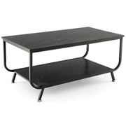 Tavolino da caffè a due livelli 105 x 55 x 46,5 cm design contemporaneo con spazio di archiviazione aggiuntivo metallo nero e finto marmo 20_0013812
