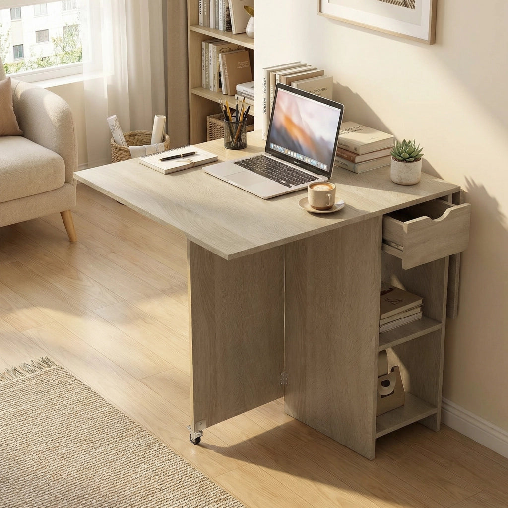 Tavolo da pranzo pieghevole e con ruote ¨C zephmum ¨C legno naturale 90x90
