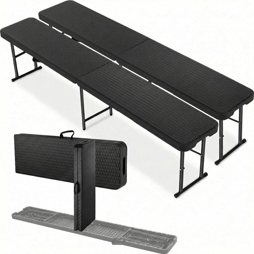 2 pcs Panchine da Birra Pieghevoli 180 cm, Panche Pieghevoli Birreria con maniglia, Panchina da Campeggio in plastica HDPE, Panchina da Giardino per campeggio feste da giardino, Ottica in Rattan