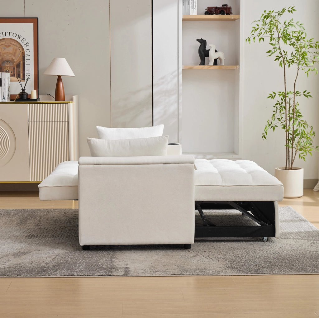 Divano letto con schienale regolabile; USB e Type-C in tessuto beige