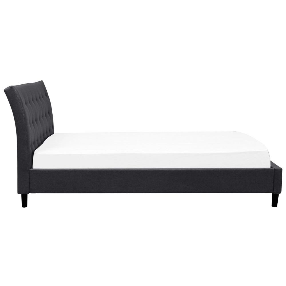 Letto a doghe Tessuto in poliestere grigio scuro Gambe in legno imbottite Testiera capitonné 180 x 200 cm