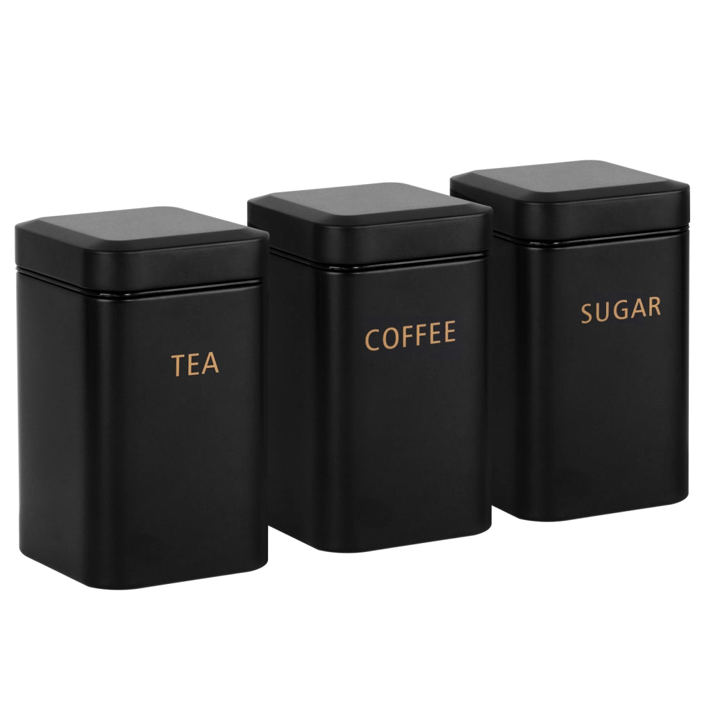Insieme 3 Scatole per Tè Caffè Zucchero 9x14,5cm Ermetiche Nero Cheffinger