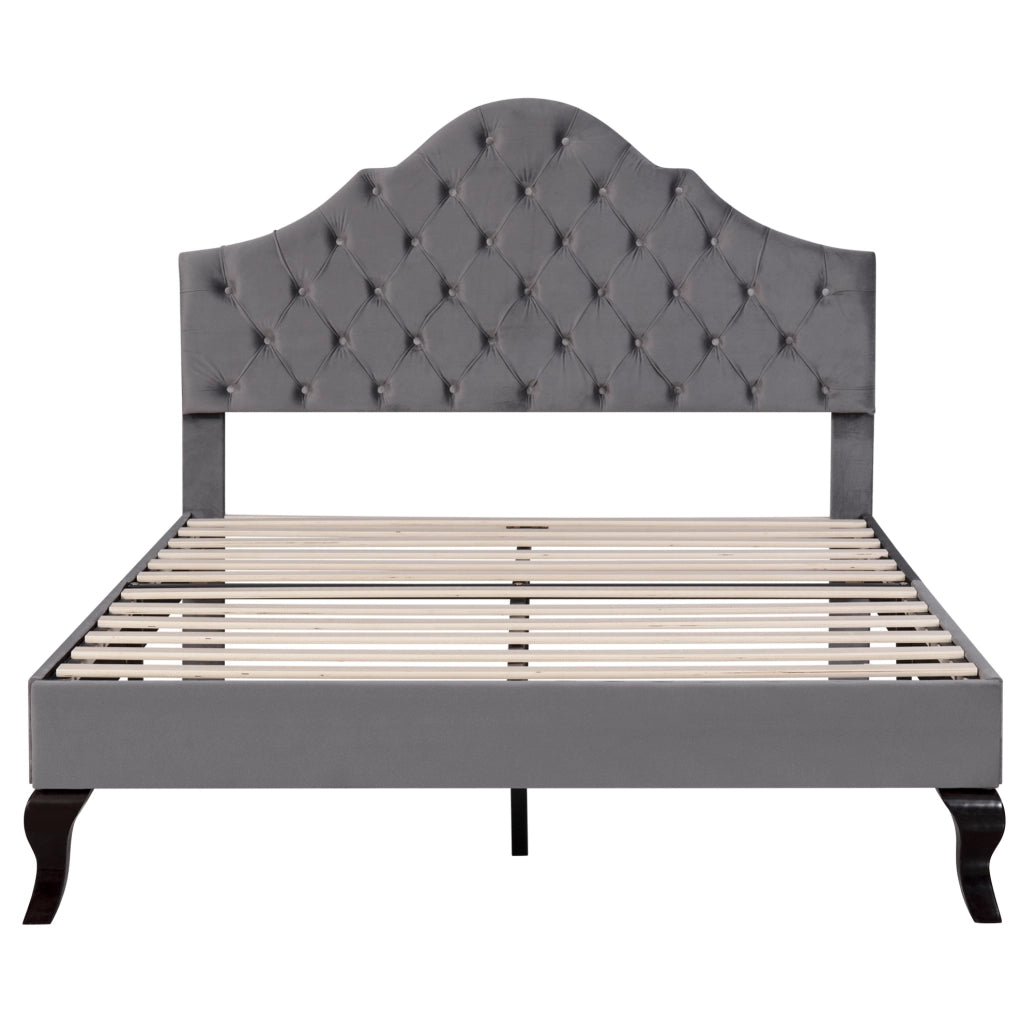 Letto imbottito 140x200 cm; testiera imbottita e rete a doghe; velluto grigio