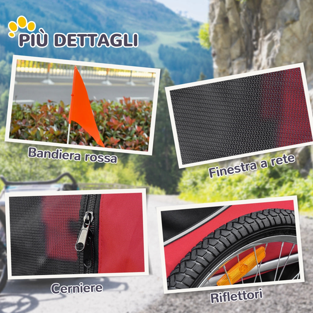 Rimorchio Bici per Cani ¨C Xylo ¨C Acciaio e Tessuto Oxford, 130x73x90 cm, Rosso e Nero