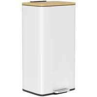 Cestino per la cucina con pedale 20 L Coperchio Chiusura Ammortizzata Secchio Interno Estraibile 29,5x29,5x56,8 cm Bianco e naturale