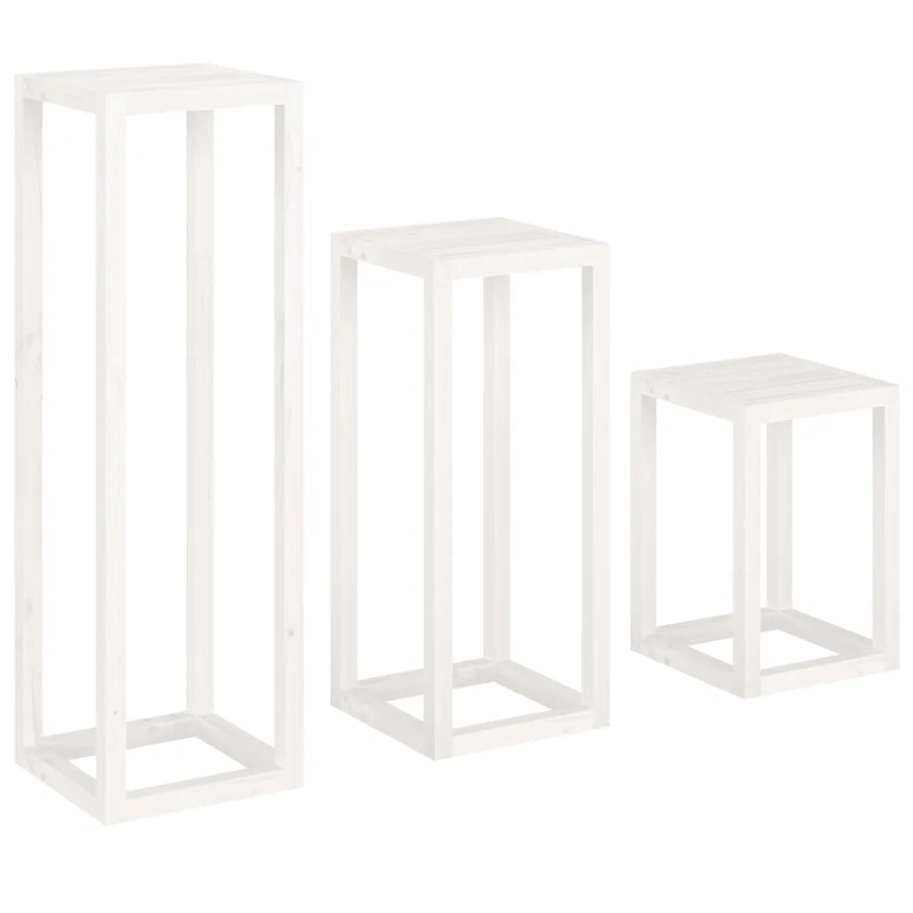Set Supporti per Piante 3 pz Bianco in Legno Massello di Pino 822268