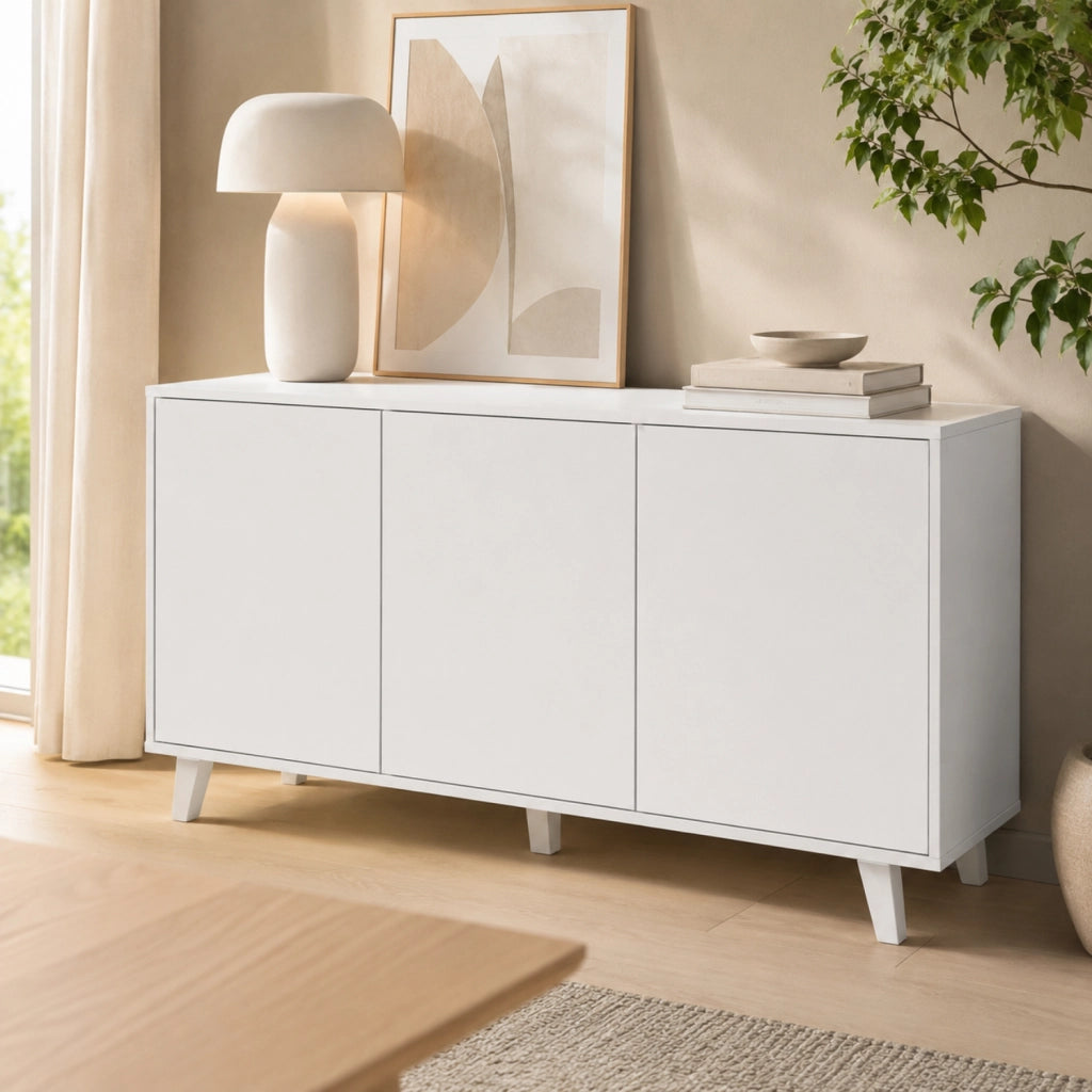 Madia Gijòn In Melaminico Credenza Con 3 Ante Battenti Senza Maniglie Mobile Per Soggiorno Salotto Ingresso E Sala Da Pranzo 154 X 41 X 75 Cm Colore Bianco