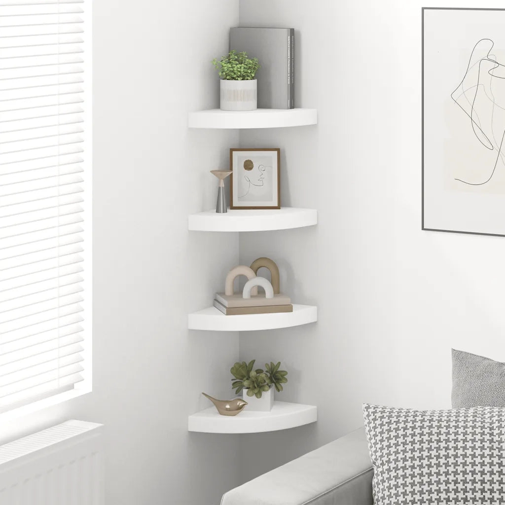 Scaffali Angolari a Parete 4 pz Bianchi 25x25x3,8 cm in MDF 323897