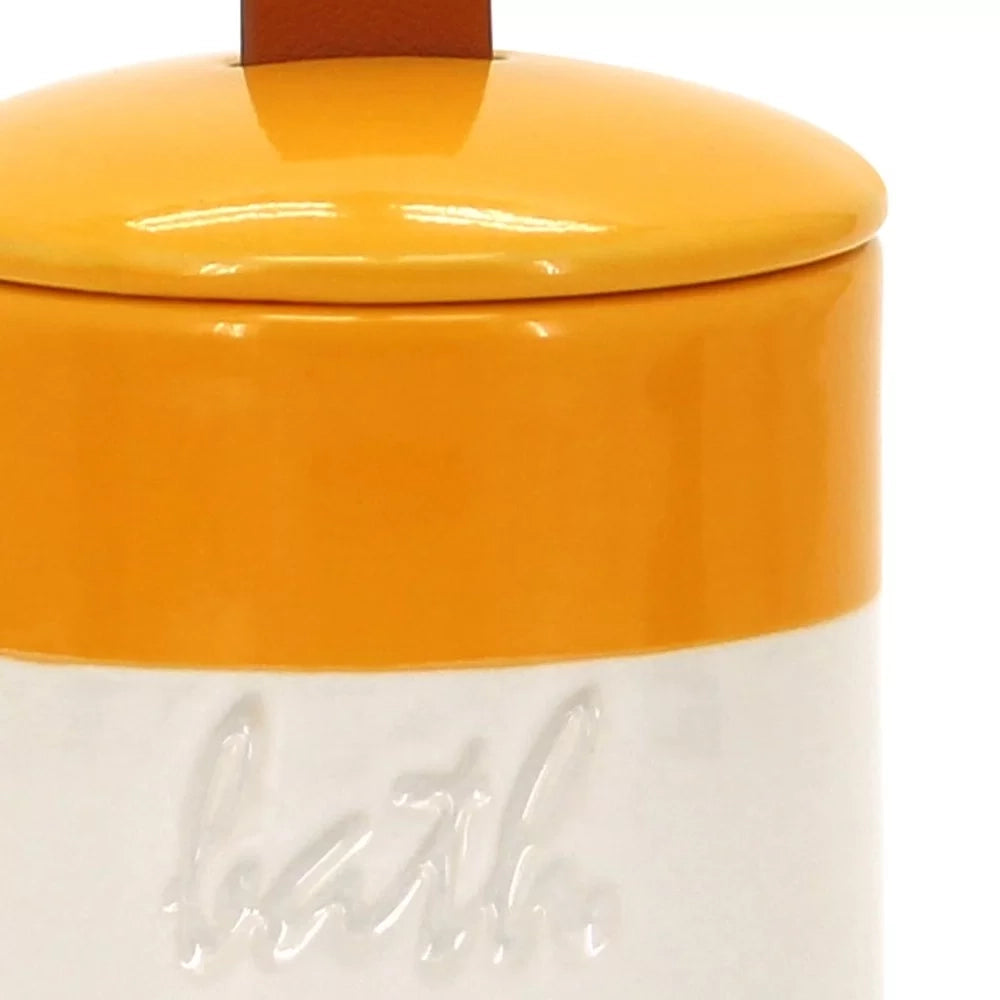 Barattolo in ceramica con coperchio giallo/bianco - serie Bath