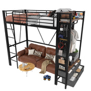 Letto a Soppalco Letto Singolo con 4 Cassetti; USB; Tipo C e LED 90 × 200 cm; senza Materasso; Nero