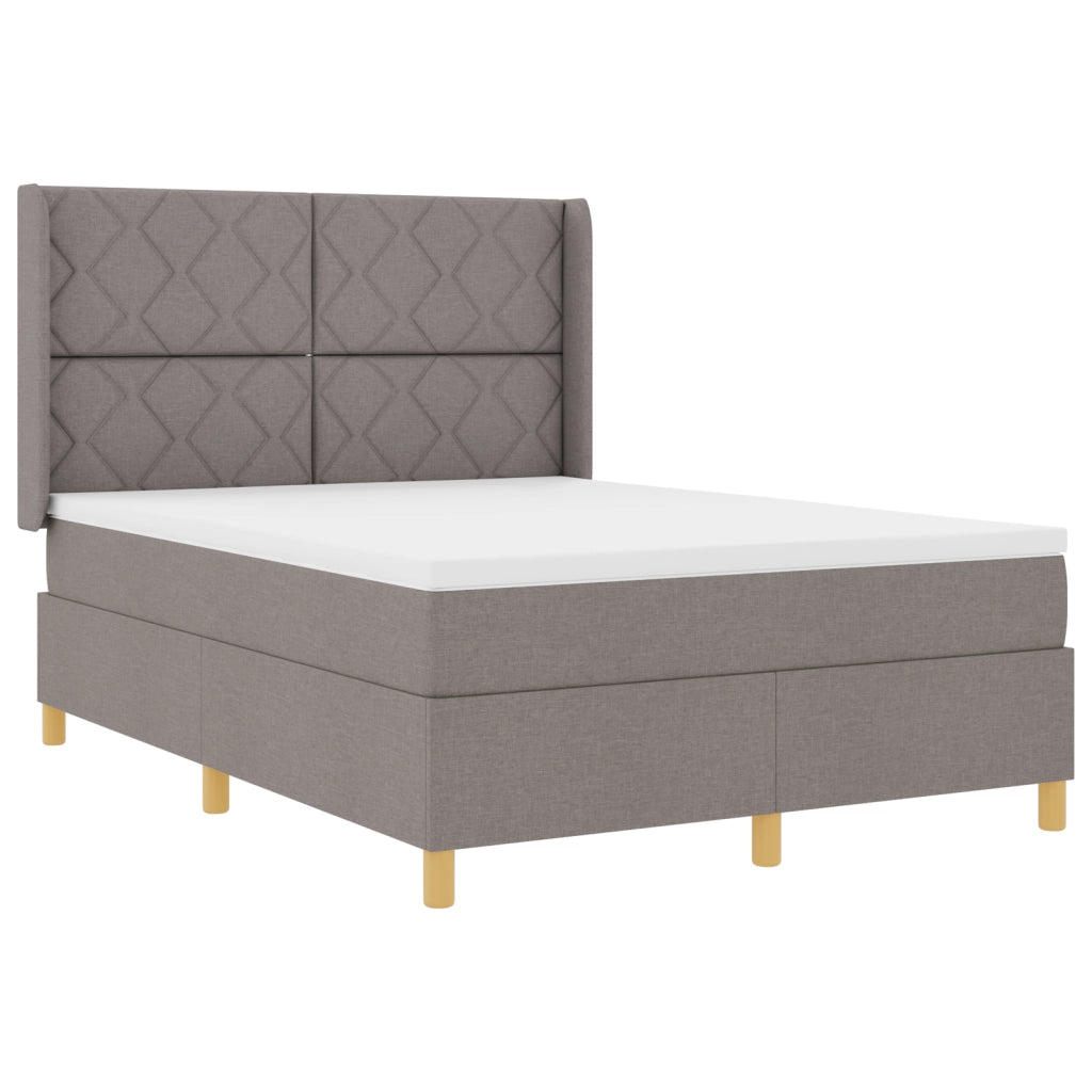 Letto a Molla Box con Materasso e LED Tortora 160x200 cm in Tessuto