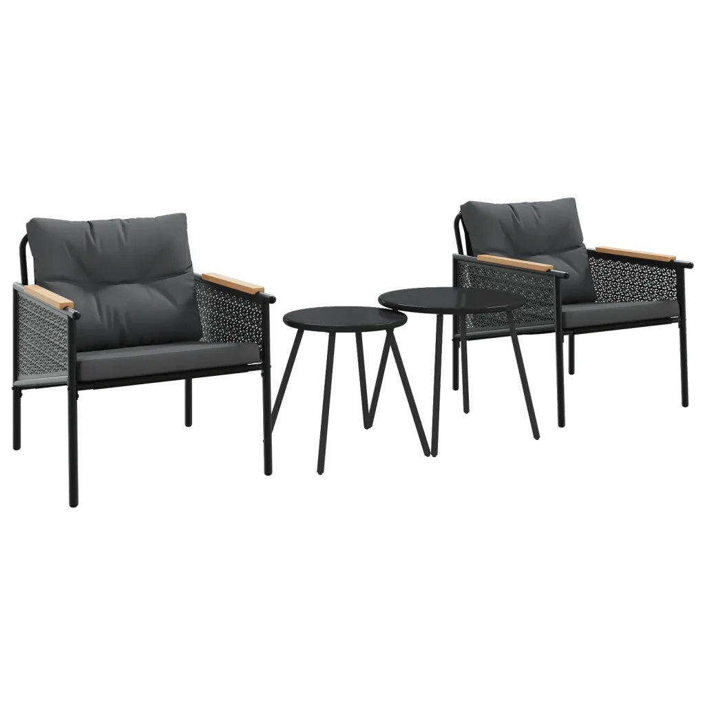 vidaXL Set Mobili da Balcone 4 pz con Cuscini Nero in Acciaio