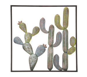 Pannello Cactus-Frame 50x1,3x50 cm in Ferro Verde e Azzurro