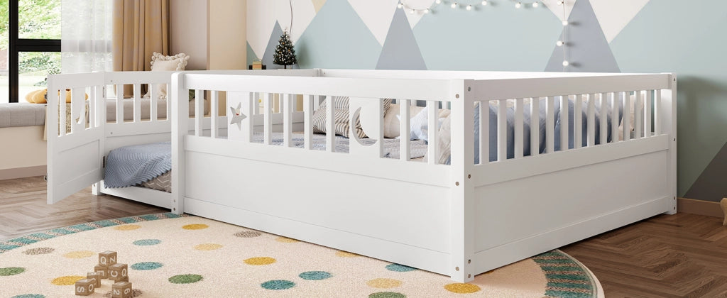 DESMIU Letto per Bambini 140 × 190 cm 2 Posti con Sponde di Sicurezza e Cancelletto con Chiusura, Senza Materasso, Bianco