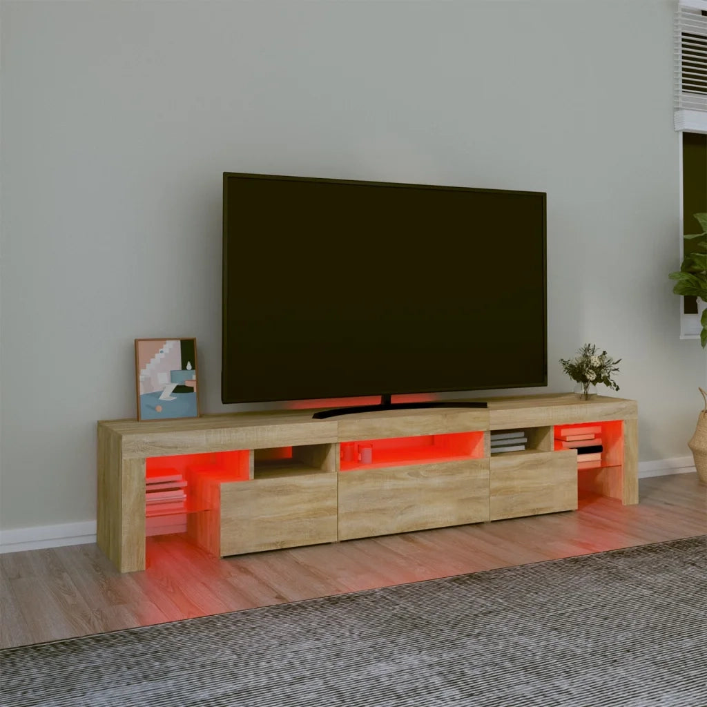 Mobile Porta TV con Luci LED Rovere Sonoma 200x36,5x40 cm 3152812