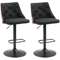Set 2 Sgabelli da Bar Girevoli ad Altezza Regolabile per Cucina e Soggiorno, 47.5x50x93.5-116 cm, Nero e Noce