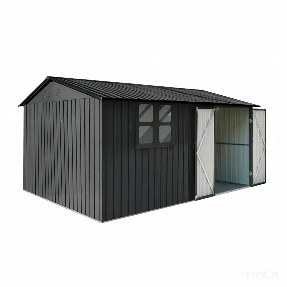 Casetta da Giardino in Metallo con Finestra e Tavolo ¨C MINIMAL ¨C Nero, 362x285.5 cm