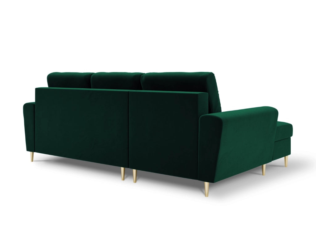 Cosmopolitan Design - Divano convertibile angolare sinistro con contenitore "Kyoto" 4 posti in velluto verde bottiglia 