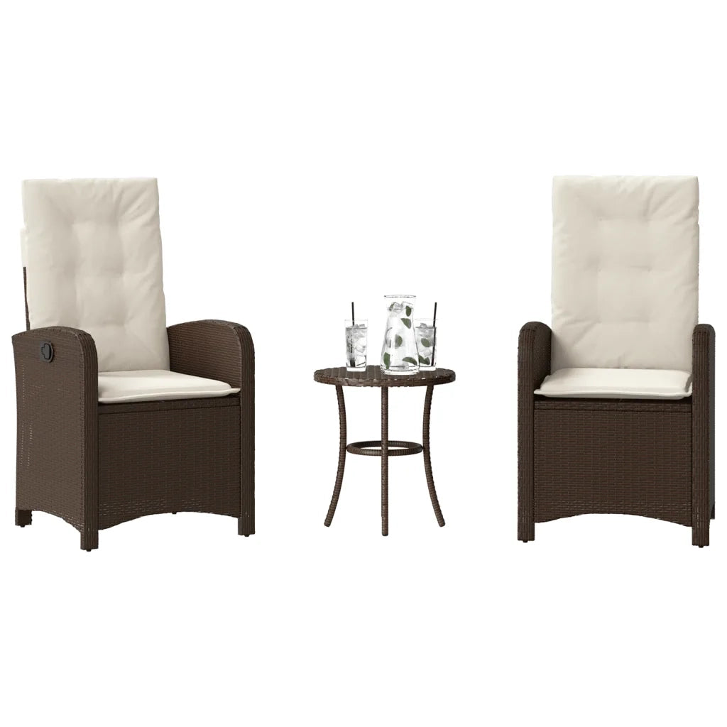 Set Bistr¨° 3 pz | Set Salotto da Giardino con Cuscini Marrone in Polyrattan