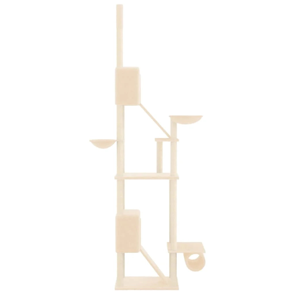 Tiragraffi per gatti mobile torre da arrampicata giocattolo tiragraffi piattaforma da arrampicata dal pavimento al soffitto 277-303 cm crema 02_0022755