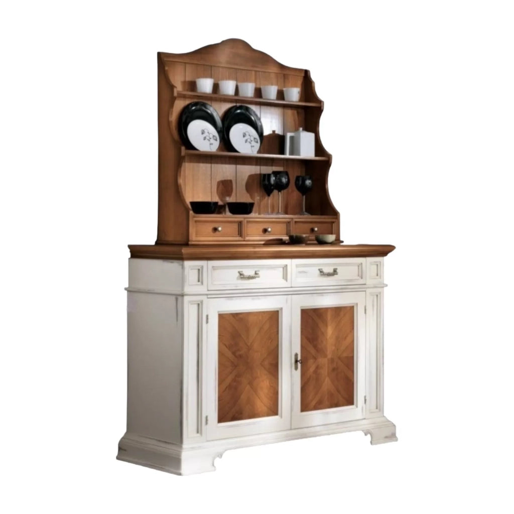 Credenza con piattaia classica legno shabby 140x48x205 - Mobili 2G
