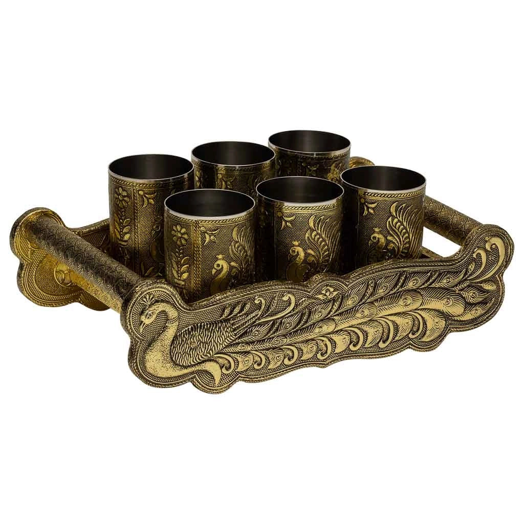 Vassoio in metallo goffrato oro 25x13x6h
