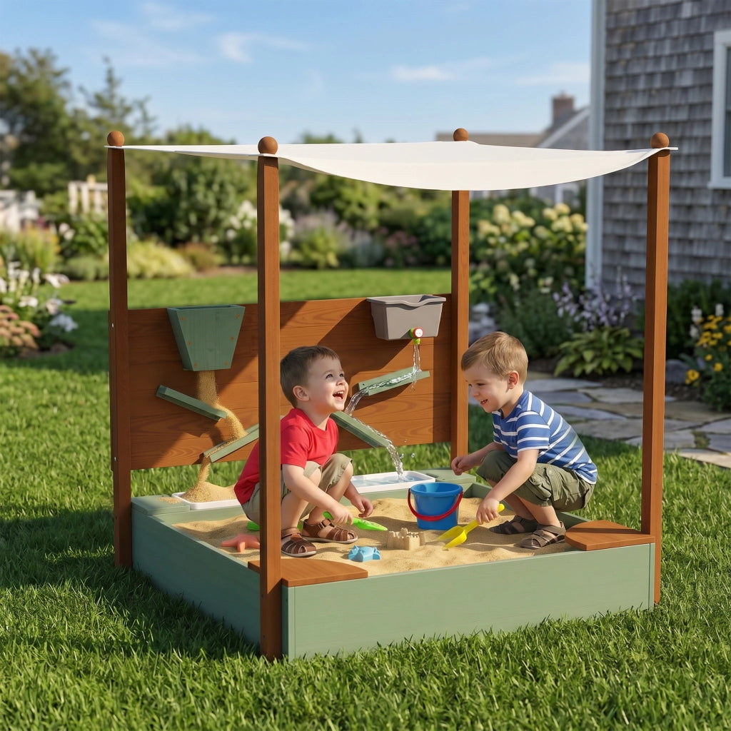 Sandbox per bambini con tettoia ¨C zephmum ¨C verde, legno di pino e plastica, 116x112.5x128 cm