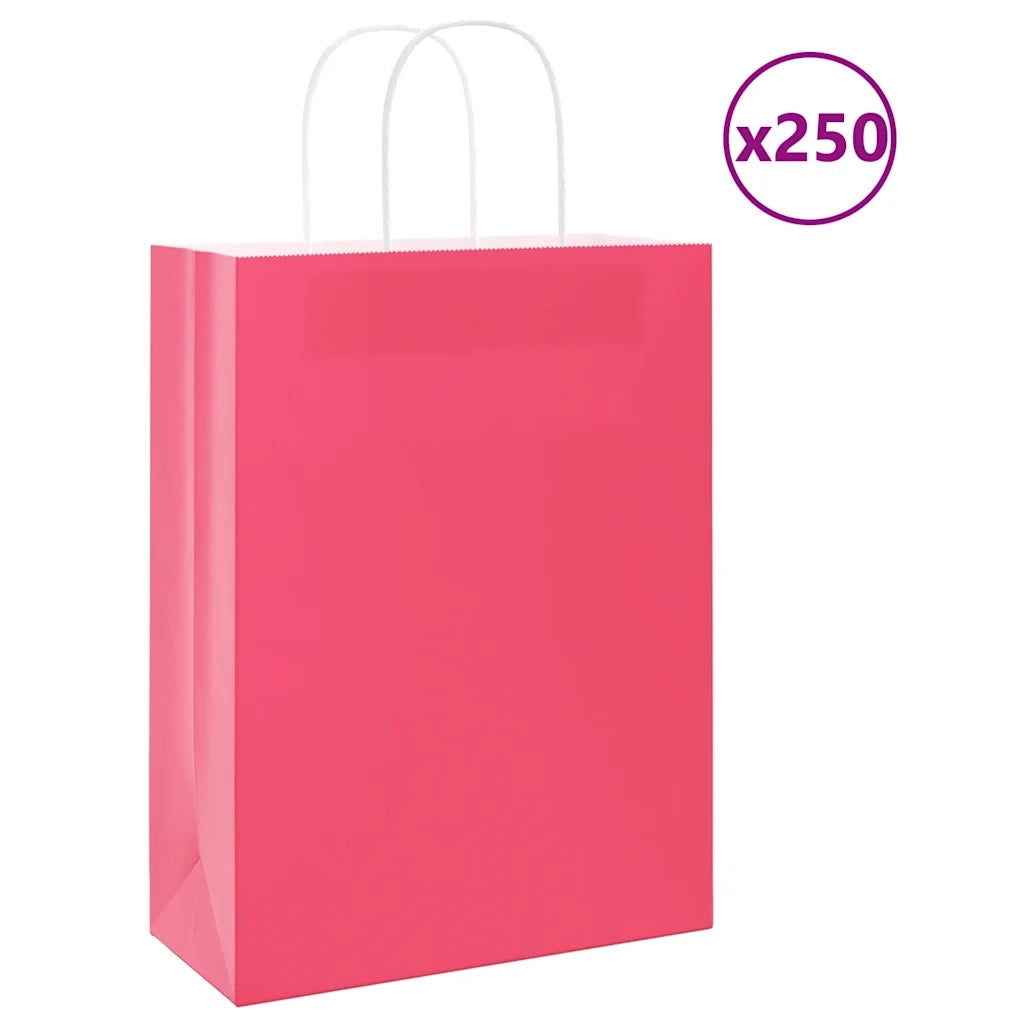 Sacchetti di Carta 250 pz con Manici Rosa 26x12x35 cm