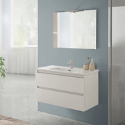 Mobile bagno sospeso 90 cm rovere bianco completo con lavabo Nadia