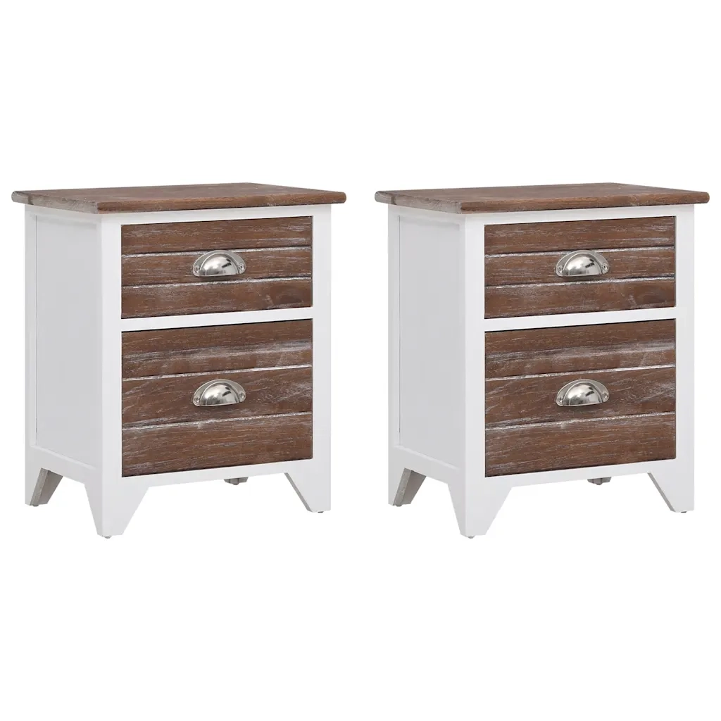 Set di 2 Comodini | Armadio da Notte | Mobiletto da notte Set con 2 Cassetti Marrone e Bianco