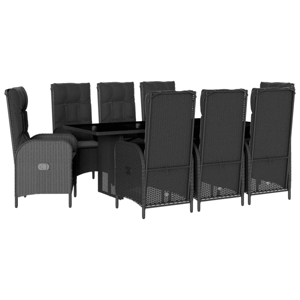 Set da Pranzo da Giardino 9 pz con Cuscini Nero in Polyrattan