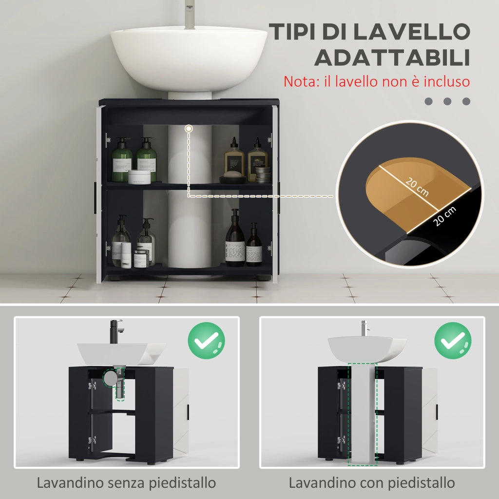 Mobile Sottolavabo Bagno per Piedistallo con Armadietto 2 Ante, 60x30x60cm, Grigio