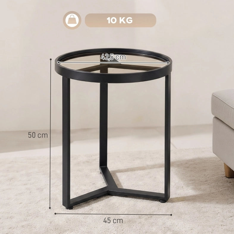 Tavolino rotondo nero con vetro temperato Ø 45 cm