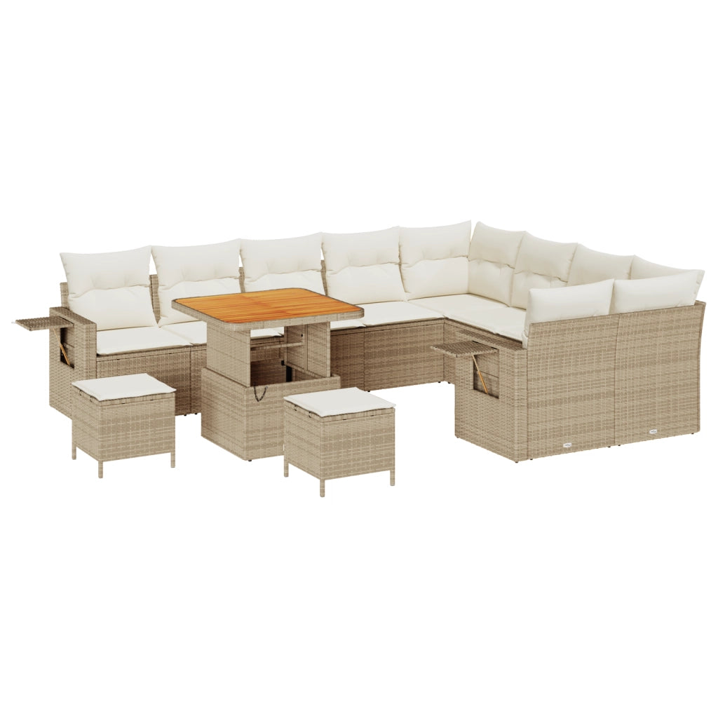 Set Divano Giardino  12 Pezzi Con Cuscini Beige Polyrattan Acacia