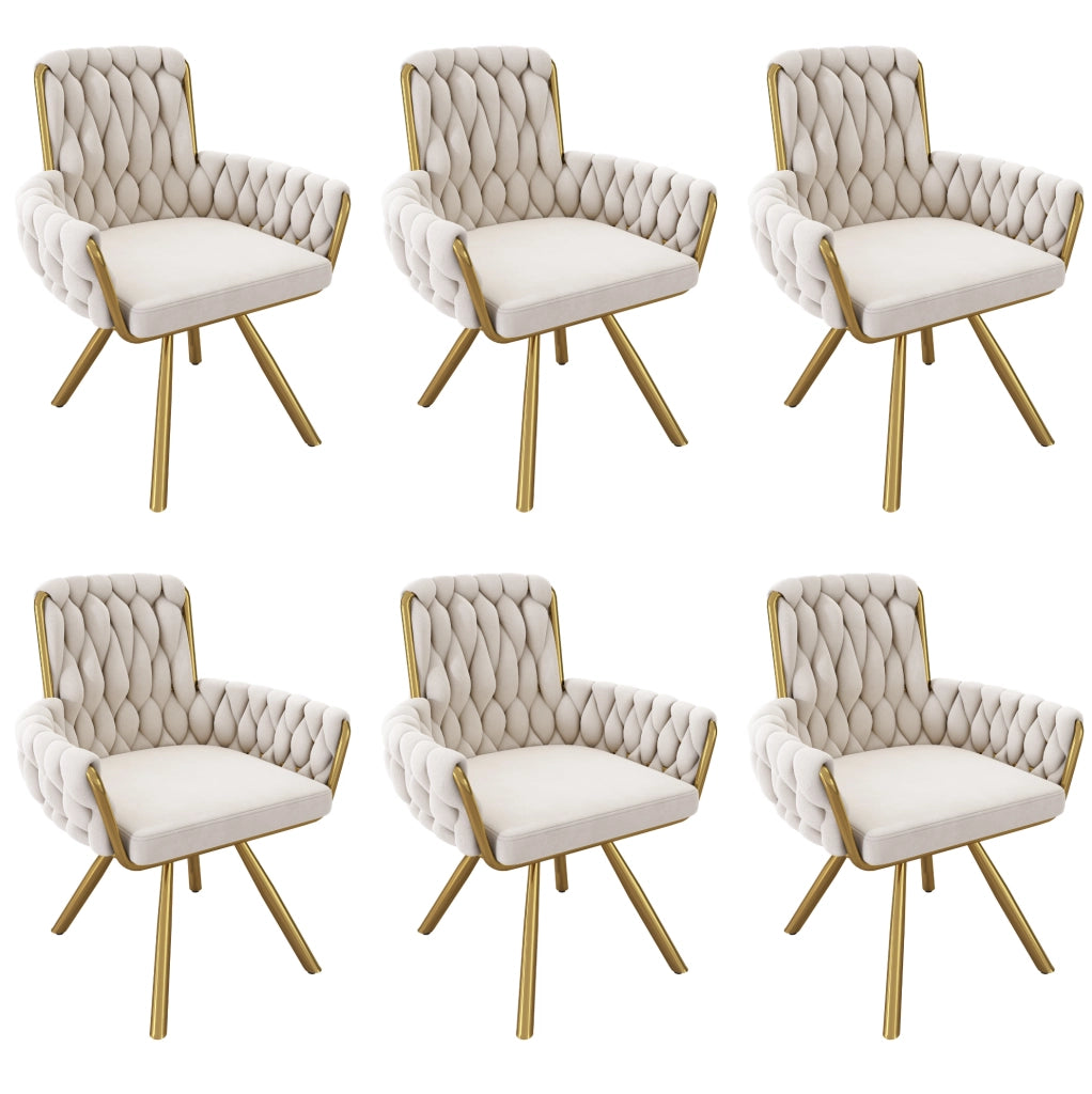 Set di 6 sedie da pranzo girevoli a 360¡ã in velluto beige con braccioli