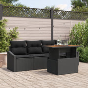 Set Divano da Giardino 5 Pezzi con Cuscini in Polirattan Nero