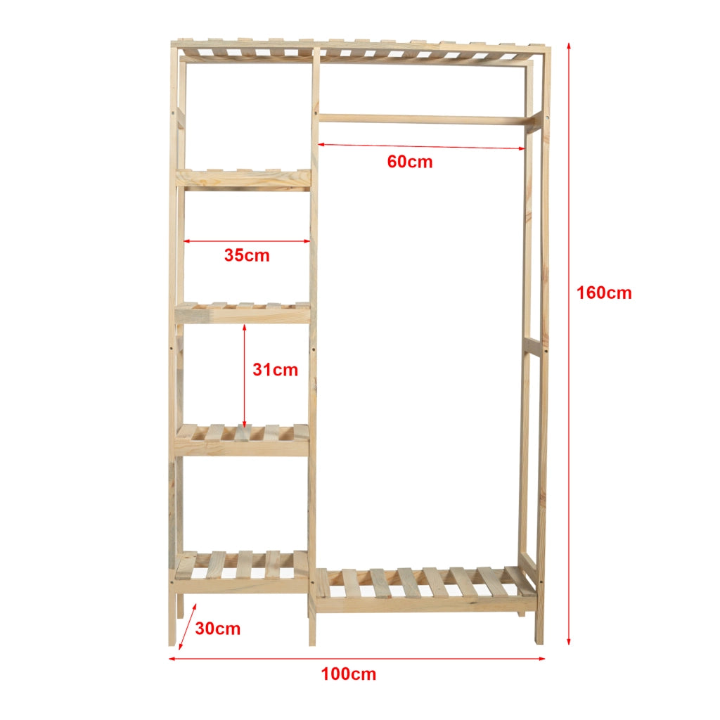 Stand Appendiabiti 'Smørum' 160 x 100 x 30 cm Organizzatore Guardaroba con Barra Porta Abiti e Ripiani Laterali