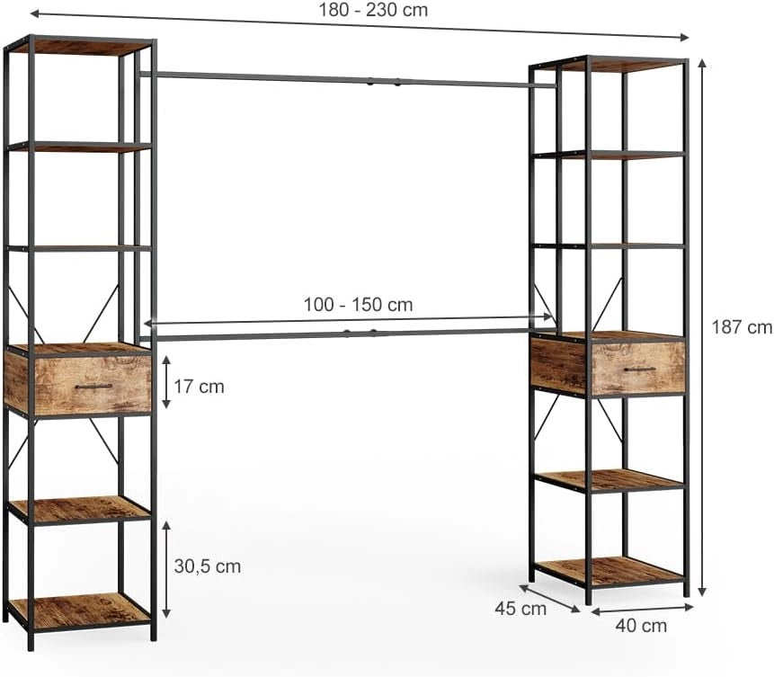 Armadio multifunzione Fyrk, Rovere rustico, 180 x 187 cm, combinabile con altri mobili Fyrk per un utilizzo modulare