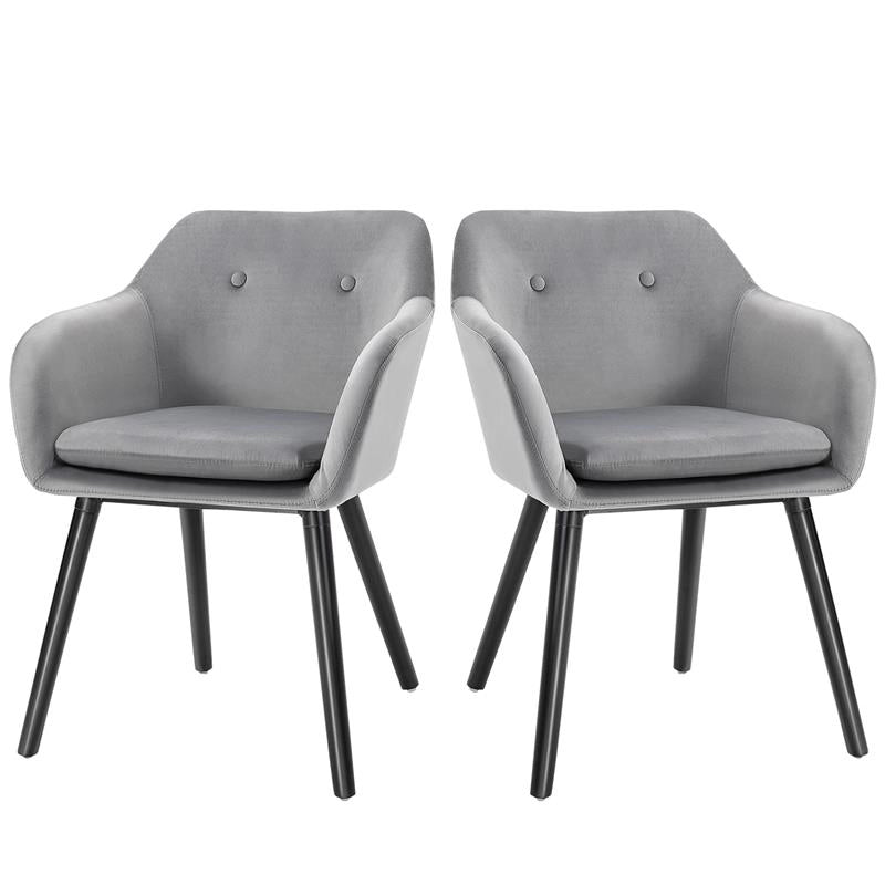 SET DI 2 SEDIE PER SALA DA PRANZO CON BRACCIOLI IMBOTTITE E IN VELLUTO, 54X56X74CM, GRIGIO