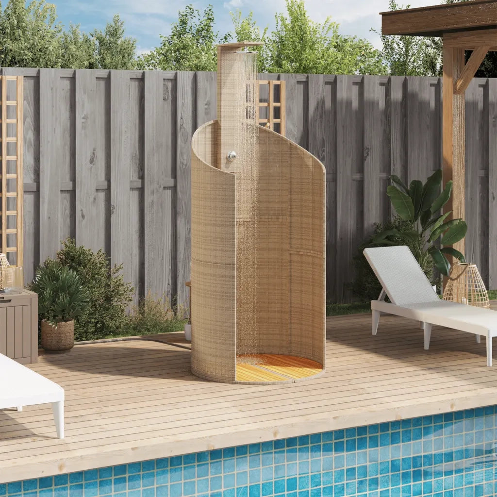 Doccia Esterno Beige 100x100x241,5 cm Polyrattan e Legno Acacia CFW5334429