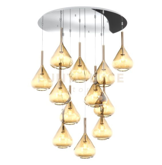 SOSPENSIONE CROMO 12 LUCI TONDA VETRI AMBRA 1177CR-S12 T-AM
