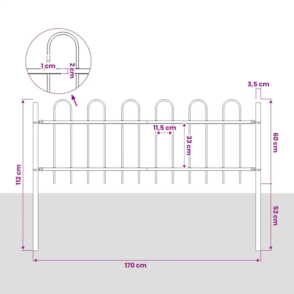Recinzione da Giardino BOXTEL con Parte Superiore ad Anello in Acciaio 170x60 cm Nero 144928