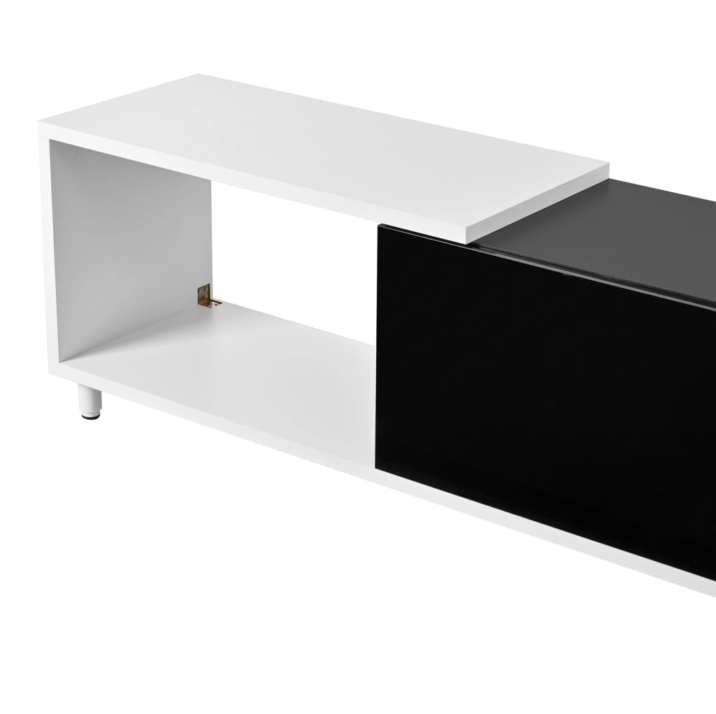 Mobile TV 258x38x48.5 cm allungabile con 3 ante; MDF e pannello truciolare; nero e bianco