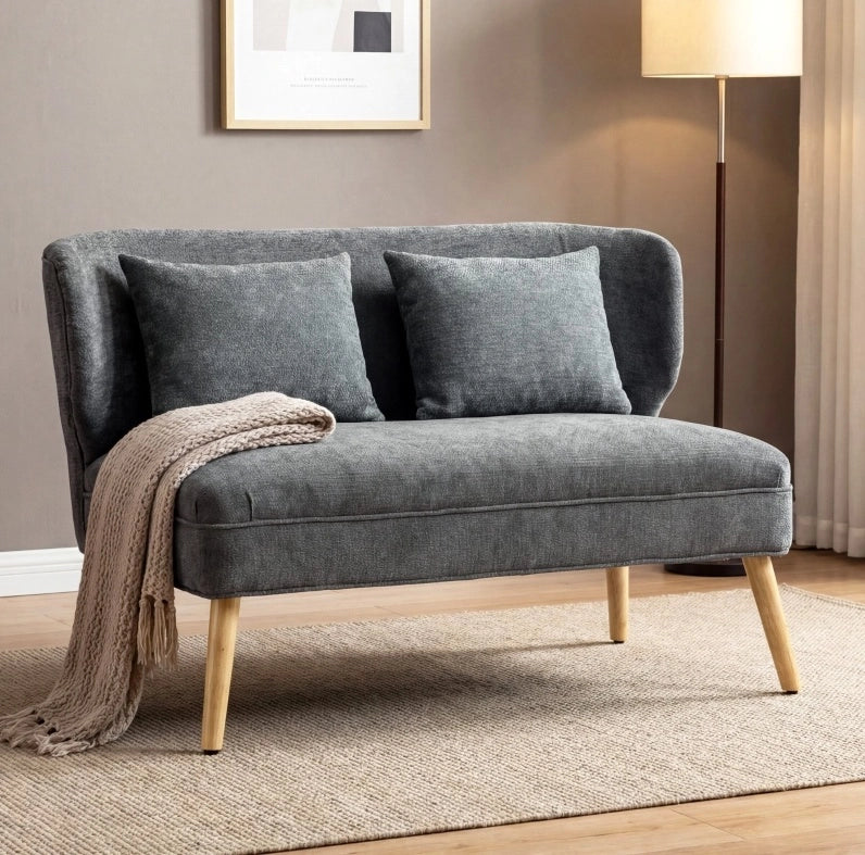 Divano 2 posti compatto in ciniglia grigio, 117 cm