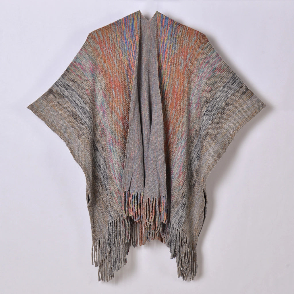 Cardigan/mantellina da donna con spacco e frange