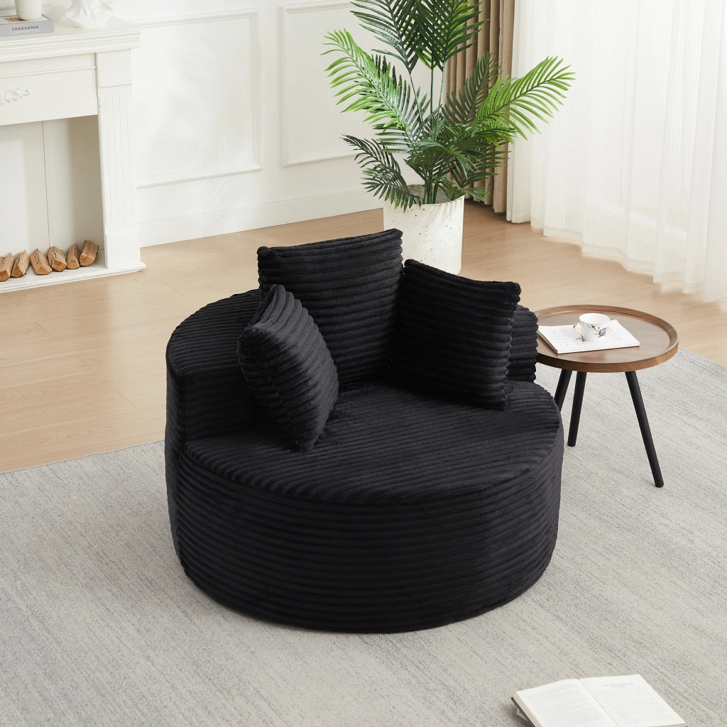 POLTRONA Rotonda 110 cm in tessuto a coste Nero con 3 cuscini